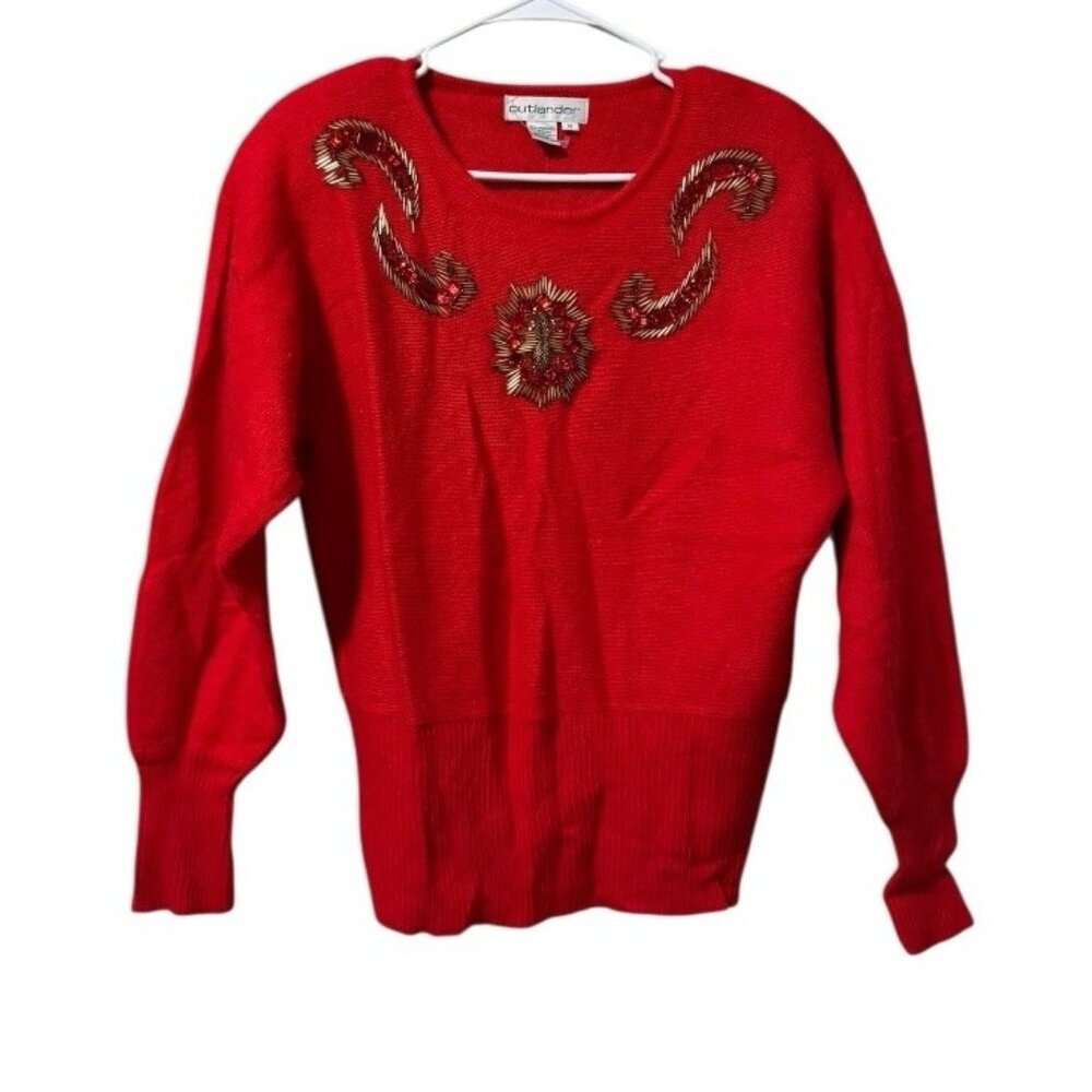 Outlander Women‎ Size Medium Beaded Sweater  Lambs Wool Angora Hair Classic VTG